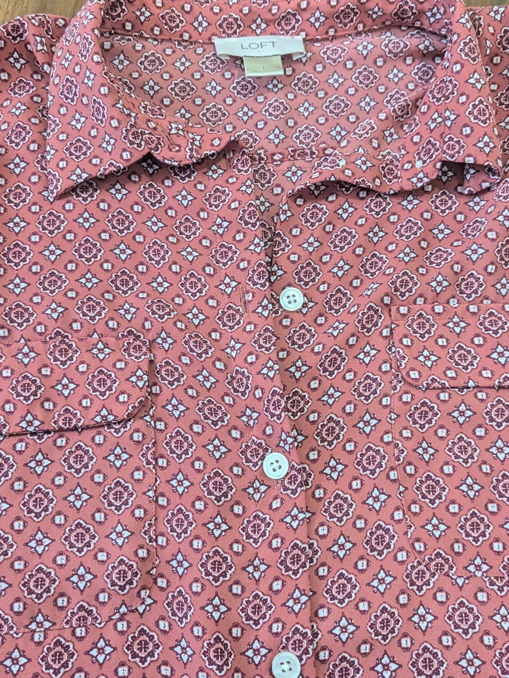 LOFT Rust Diamond-Print Button-Down Shirt - Picture 3 of 5
